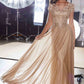 Vestido formal de corte A con mangas casquillo y cuentas doradas CL11 Ladivine