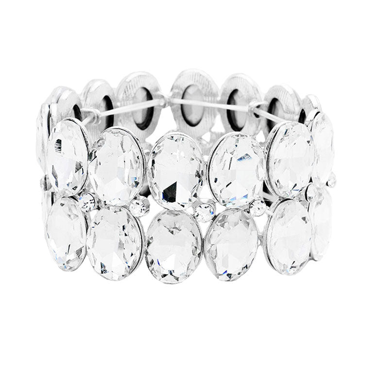 Glass Crystal Oval Stone Cluster Stretch Bracelet