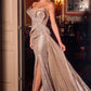 Ladivine CM003 Sculptural Metalllic Fitted Platinum Gown
