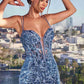 Ladivine CM334 Long Fitted Sheath Floral Sequin Motif Gown Corset Bodice