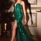 Ladivine CM334 Long Fitted Sheath Floral Sequin Motif Gown Corset Bodice