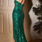 Ladivine CM334 Long Fitted Sheath Floral Sequin Motif Gown Corset Bodice
