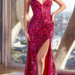 Ladivine CM334 Long Fitted Sheath Floral Sequin Motif Gown Corset Bodice