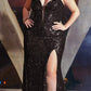 Ladivine CM334 Long Fitted Sheath Floral Sequin Motif Gown Corset Bodice