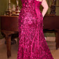 Ladivine CM334 Long Fitted Sheath Floral Sequin Motif Gown Corset Bodice