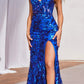 Ladivine CM350 Vestido Largo de Noche Ajustado con Estampado Floral y Lentejuelas
