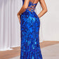 Ladivine CM350 Vestido Largo de Noche Ajustado con Estampado Floral y Lentejuelas