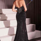 Vestido Ladivine CM367 sin tirantes negro ajustado con adornos de cristal