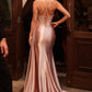 Ladivine CM377 Dress Satin Micro Crystal Fitted Beaded Prom Gown