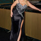 Ladivine CM383 Fitted Crystal & Satin Bodycon Dress