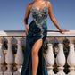 Ladivine CM383 Fitted Crystal & Satin Bodycon Dress