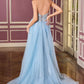 Ladivine CM391 Deslumbrante Vestido de Noche Ajustado con Cuello Halter y Cuentas de Cristal