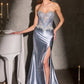 Ladivine CM392 Strapless Corset Bodice Sparkling Beading Fitted Satin Gown