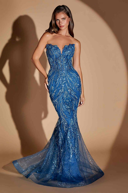 Ladivine CM393 Vestido Entallado con Escote Corazón sin Tirantes y Sobrefalda Desmontable