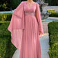 Ladivine CM8244 V-Neckline Cape Sleeves Flowing Chiffon Gown