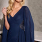 Ladivine CM8248 Vestido de noche entallado con mangas fluidas y gorra