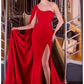 Vestido de noche Ladivine CM8428 ajustado con hombro descubierto y capa drapeada