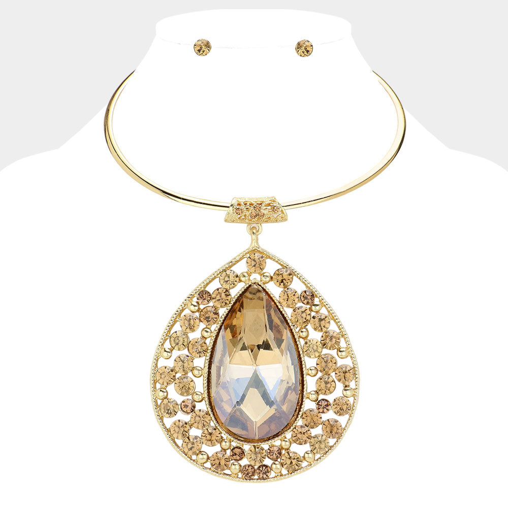 Teardrop Centered Bubble Stone Cluster Choker Evening Necklace