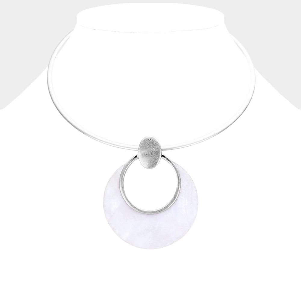 Hollow Round Mother of Pearl Metal Choker Necklace