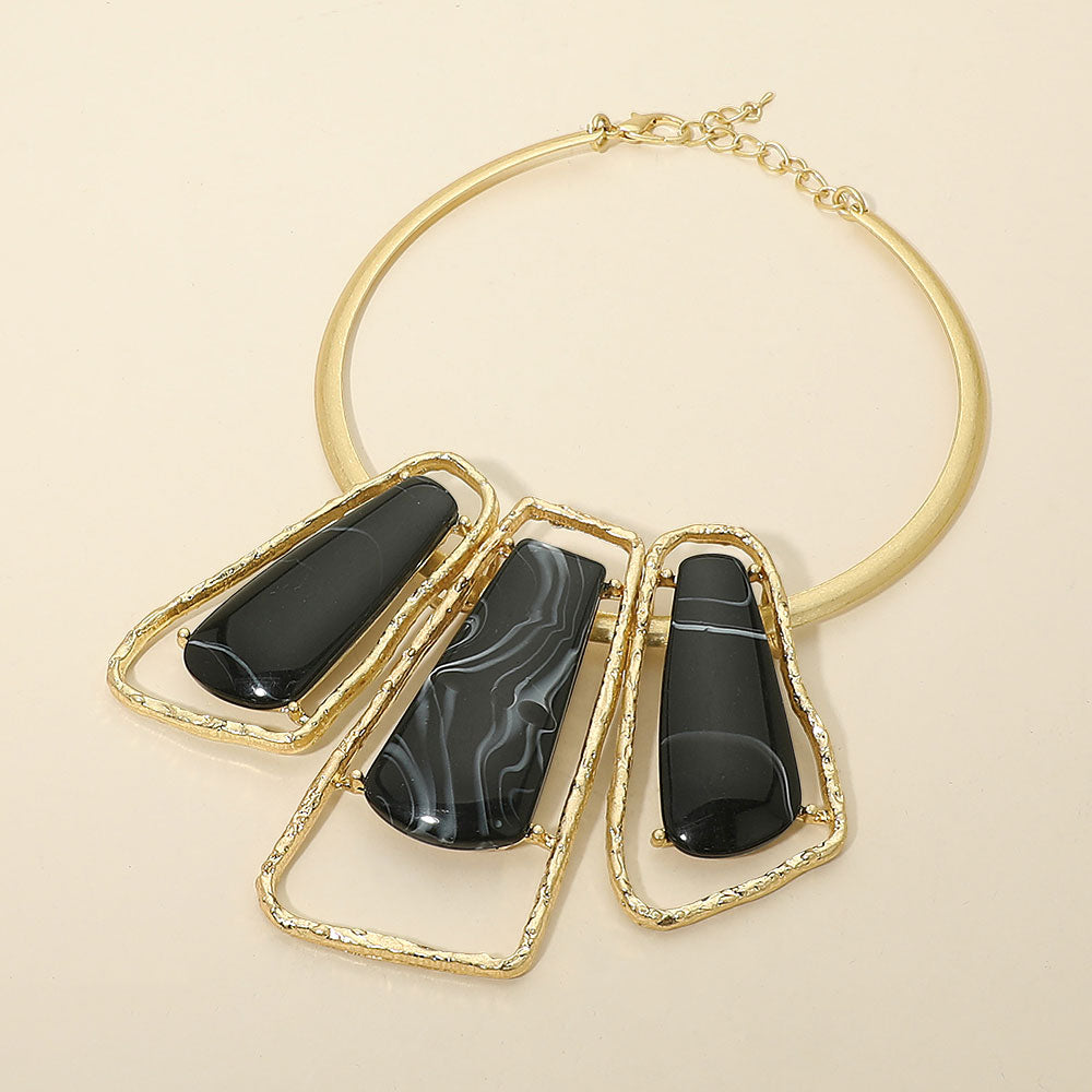 Bold Geometric Triple Stone Accent Choker Necklace