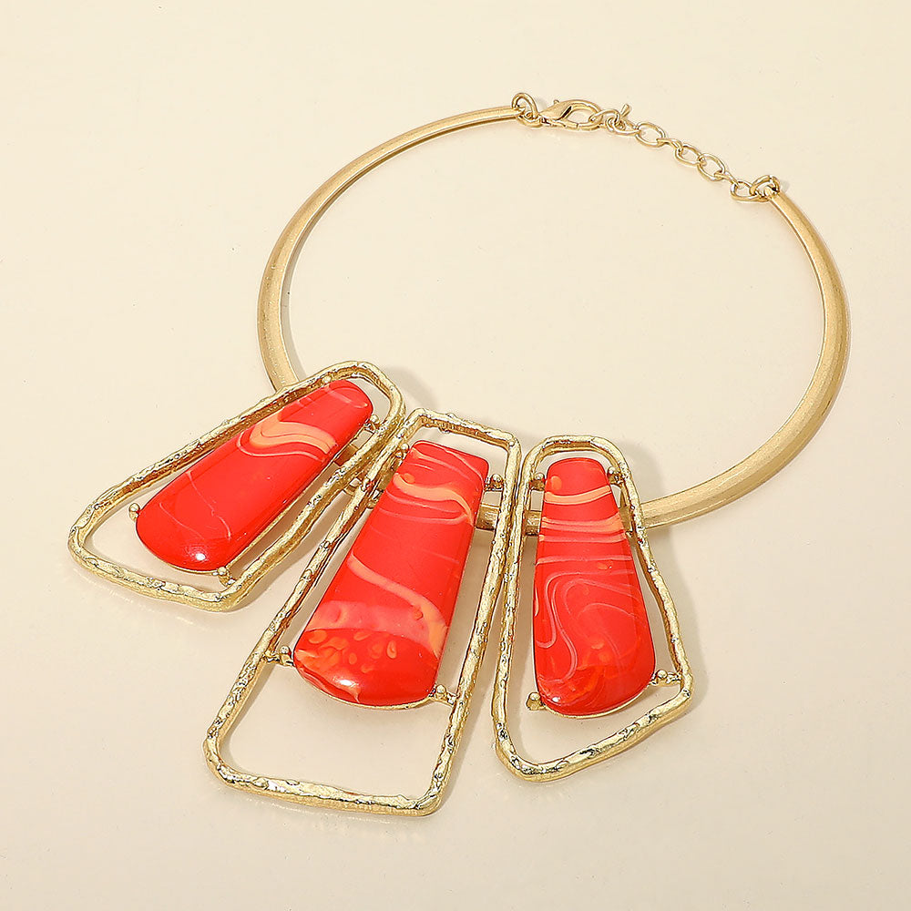 Bold Geometric Triple Stone Accent Choker Necklace