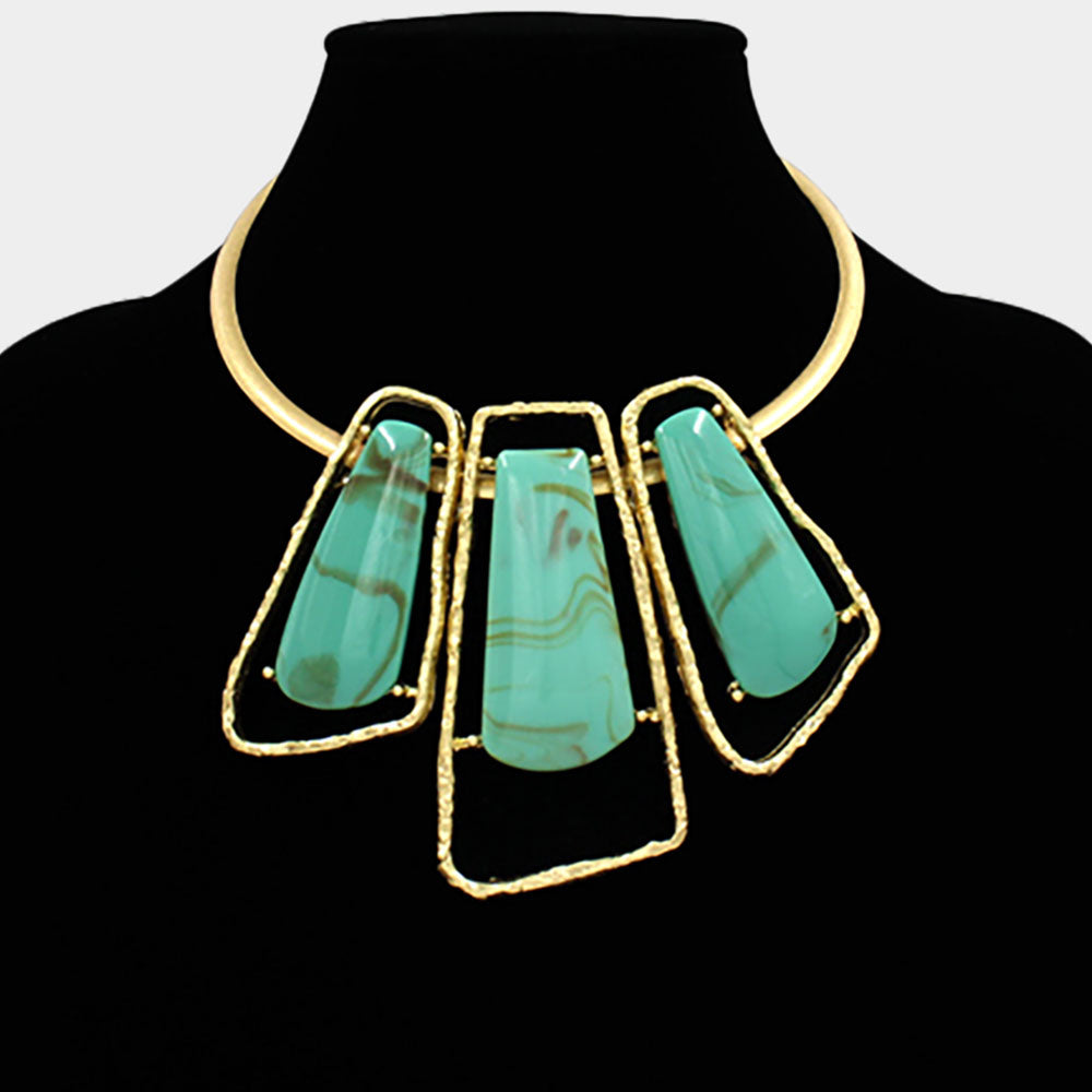 Bold Geometric Triple Stone Accent Choker Necklace