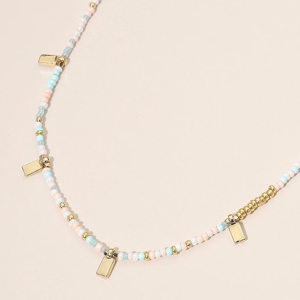 Rectangular Charm Beaded Choker Necklace