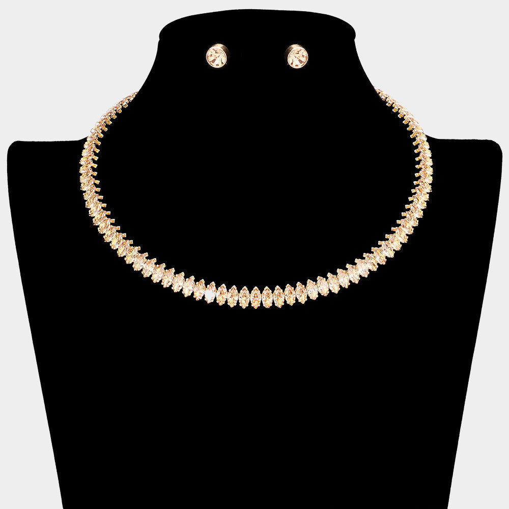 Marquise Stone Cluster Evening Choker Necklace