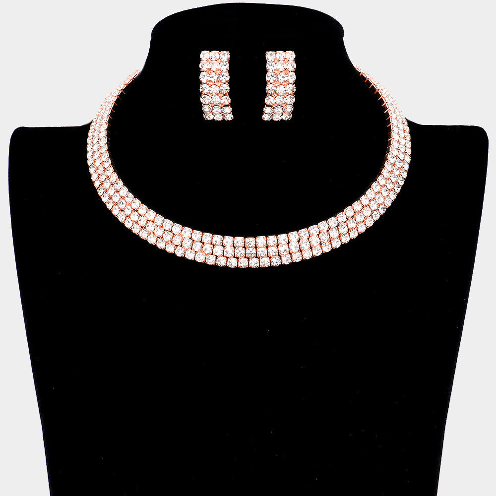 3 Rows Rhinestone Open Choker Necklace