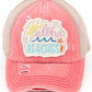 C.C Women's Distressed Aloha Beaches Patch Ponytail Cap