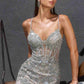 Vestido de noche formal Ladivine CR383 de silueta ajustada con cristales y lentejuelas