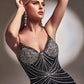 Ladivine CR866 Floor Length Fitted Beaded Print Gown