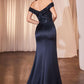 Vestido formal Ladivine CR877 con corpiño de lentejuelas y hombros descubiertos