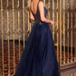 Ladivine CR880 Vestido de gala con escote en V y falda de tul en capas, corte A