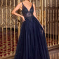 Ladivine CR880 Vestido de gala con escote en V y falda de tul en capas, corte A
