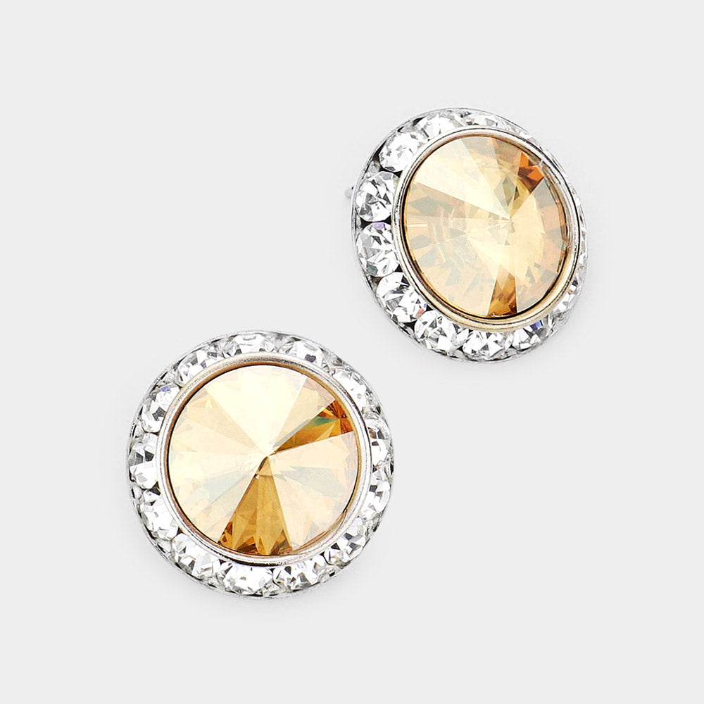 Women's Rivoli Cut Genuine Crystal Round Stud Earrings