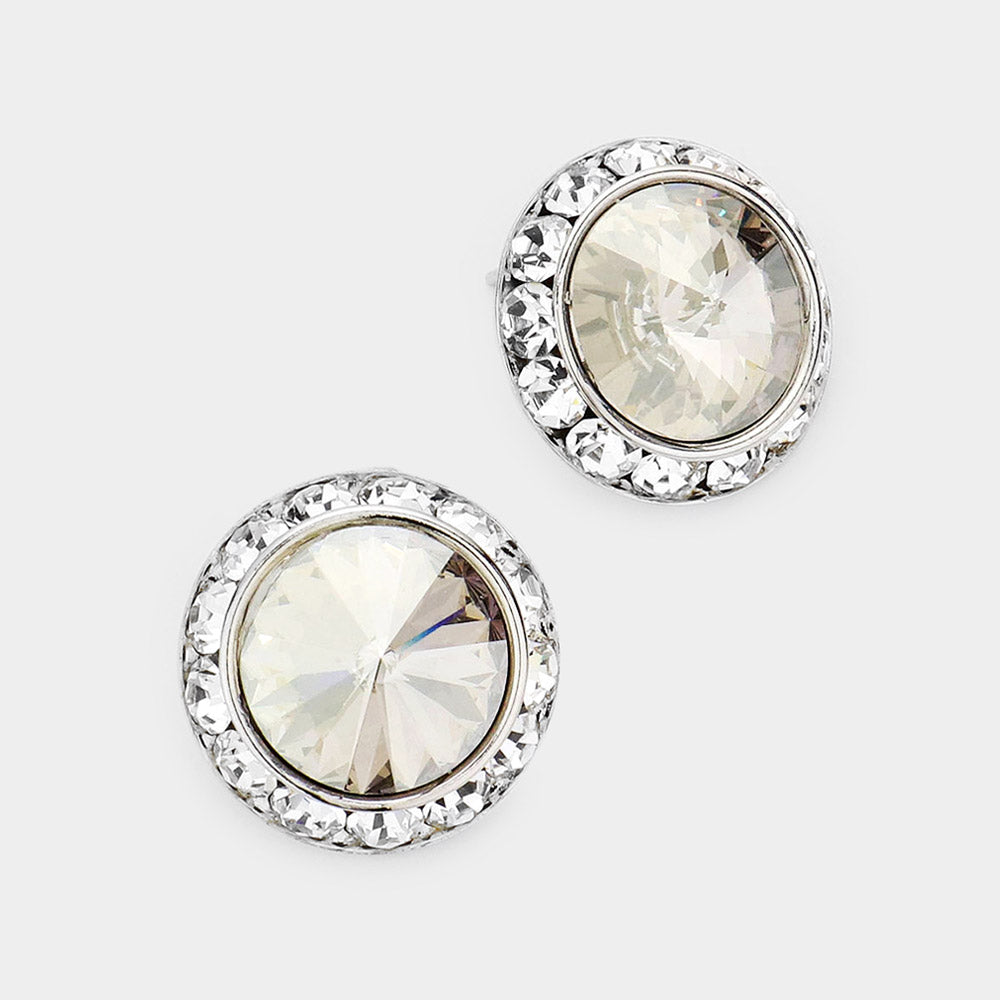 Women's Rivoli Cut Genuine Crystal Round Stud Earrings