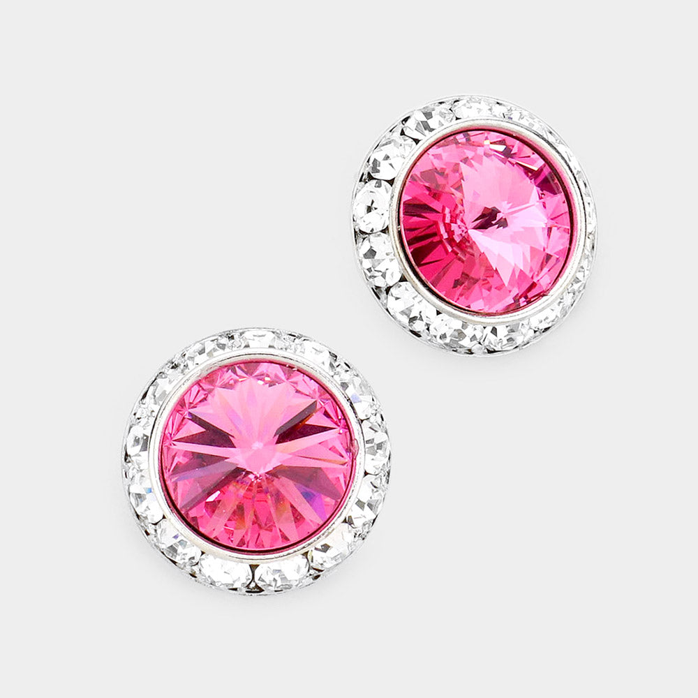 Women's Rivoli Cut Genuine Crystal Round Stud Earrings