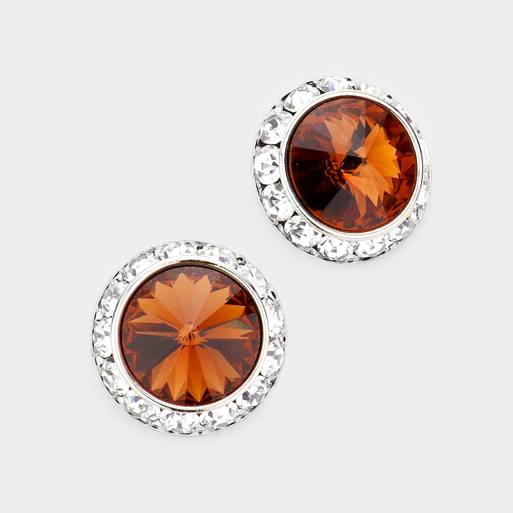 Women's Rivoli Cut Genuine Crystal Round Stud Earrings