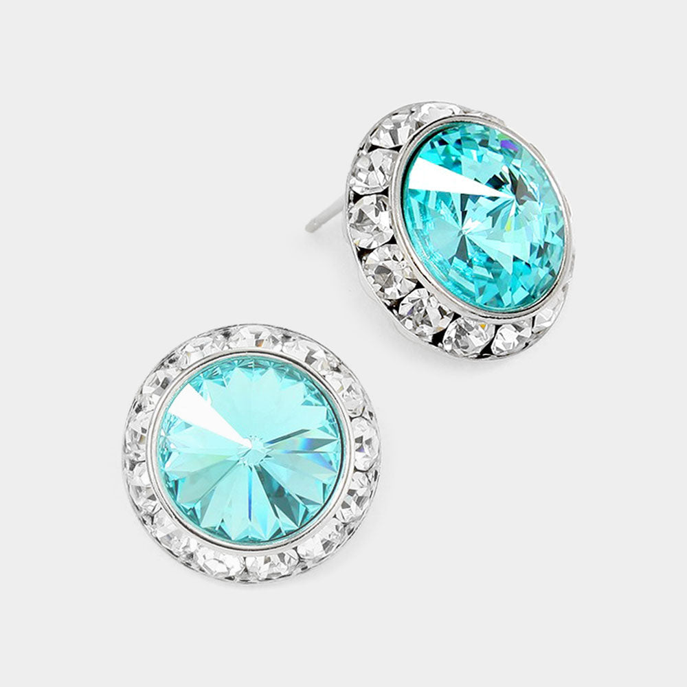Women's Rivoli Cut Genuine Crystal Round Stud Earrings