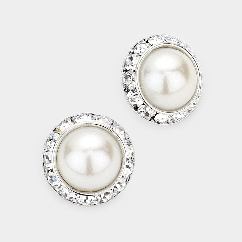 Rivoli Cut Genuine Crystal Pearl Round Stud Earrings