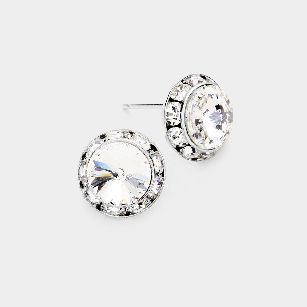 Women's Rivoli Cut Genuine Crystal Round Stud Earrings