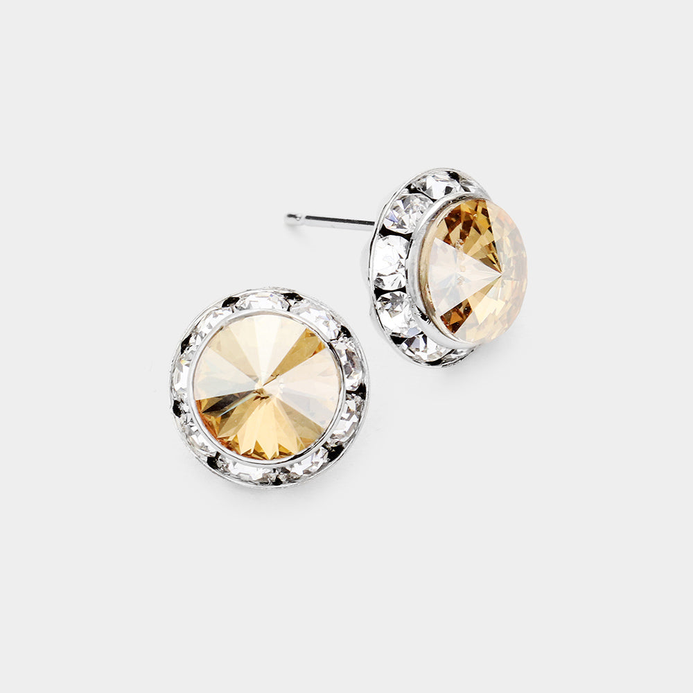 Women's Rivoli Cut Genuine Crystal Round Stud Earrings