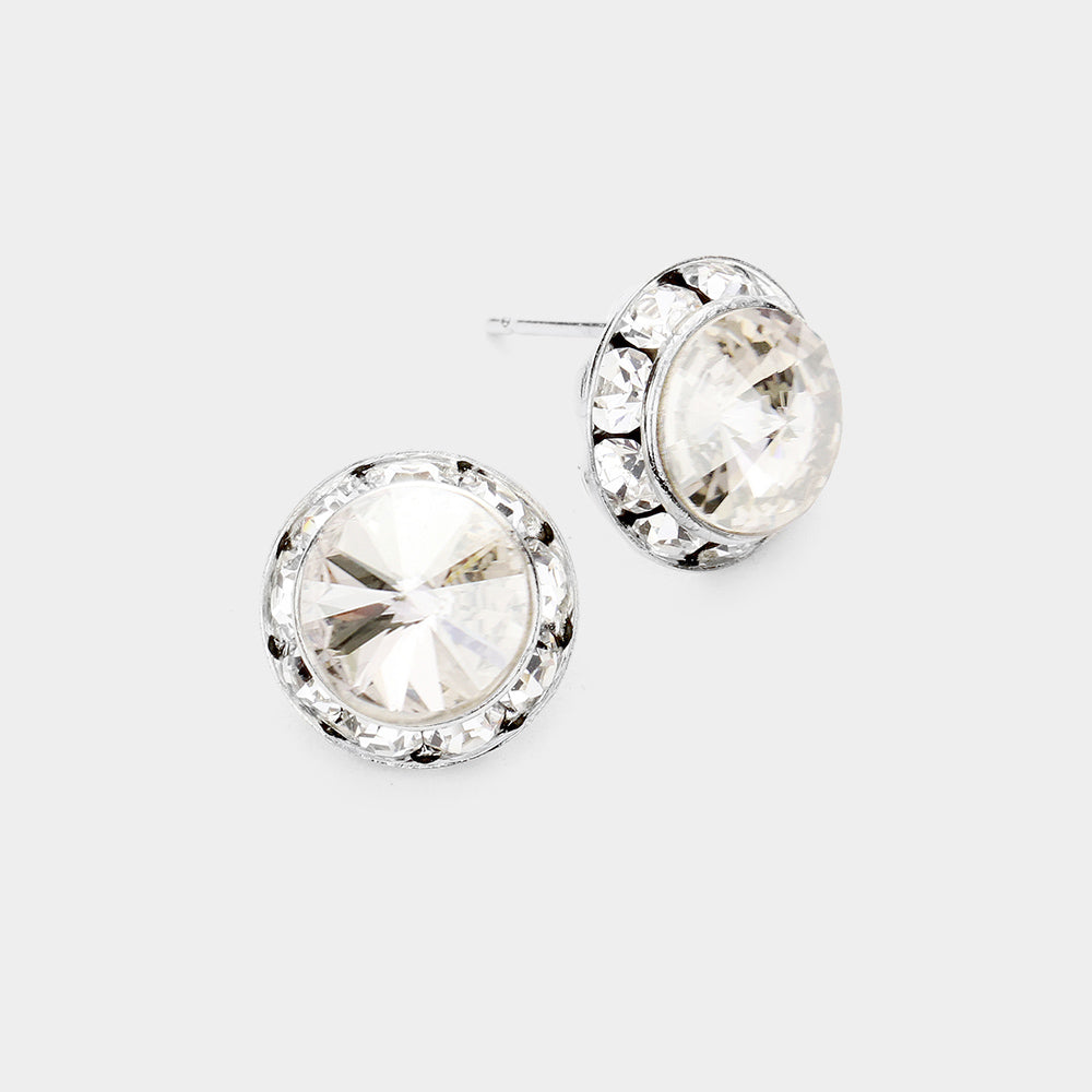 Women's Rivoli Cut Genuine Crystal Round Stud Earrings