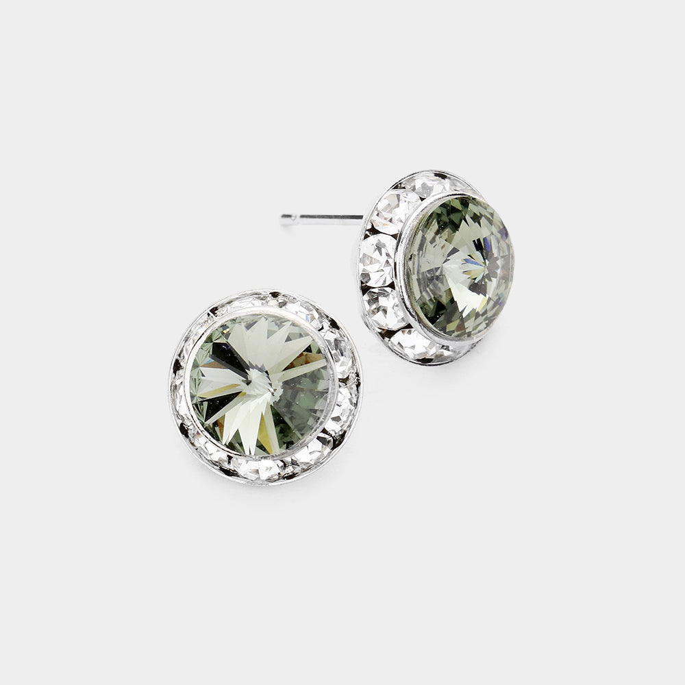 Women's Rivoli Cut Genuine Crystal Round Stud Earrings
