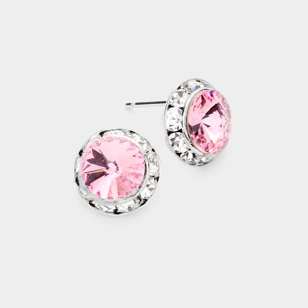 Women's Rivoli Cut Genuine Crystal Round Stud Earrings