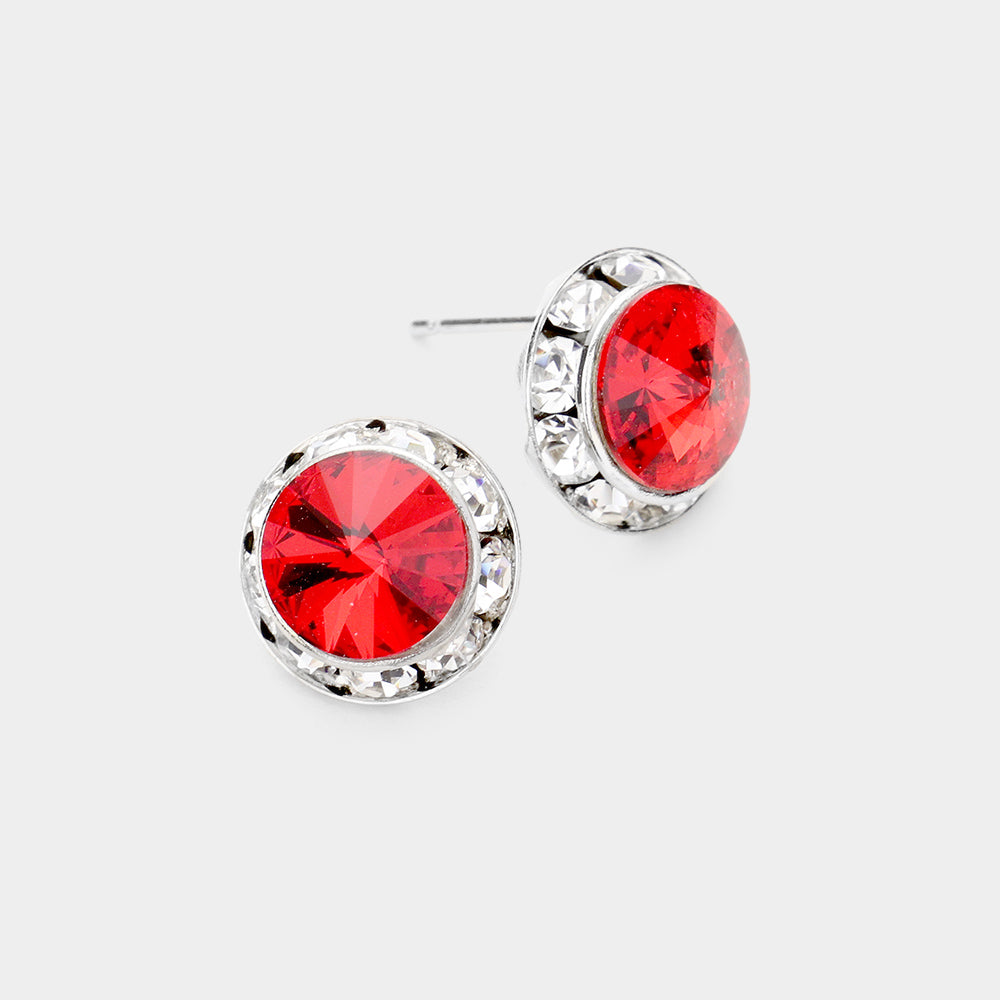 Women's Rivoli Cut Genuine Crystal Round Stud Earrings