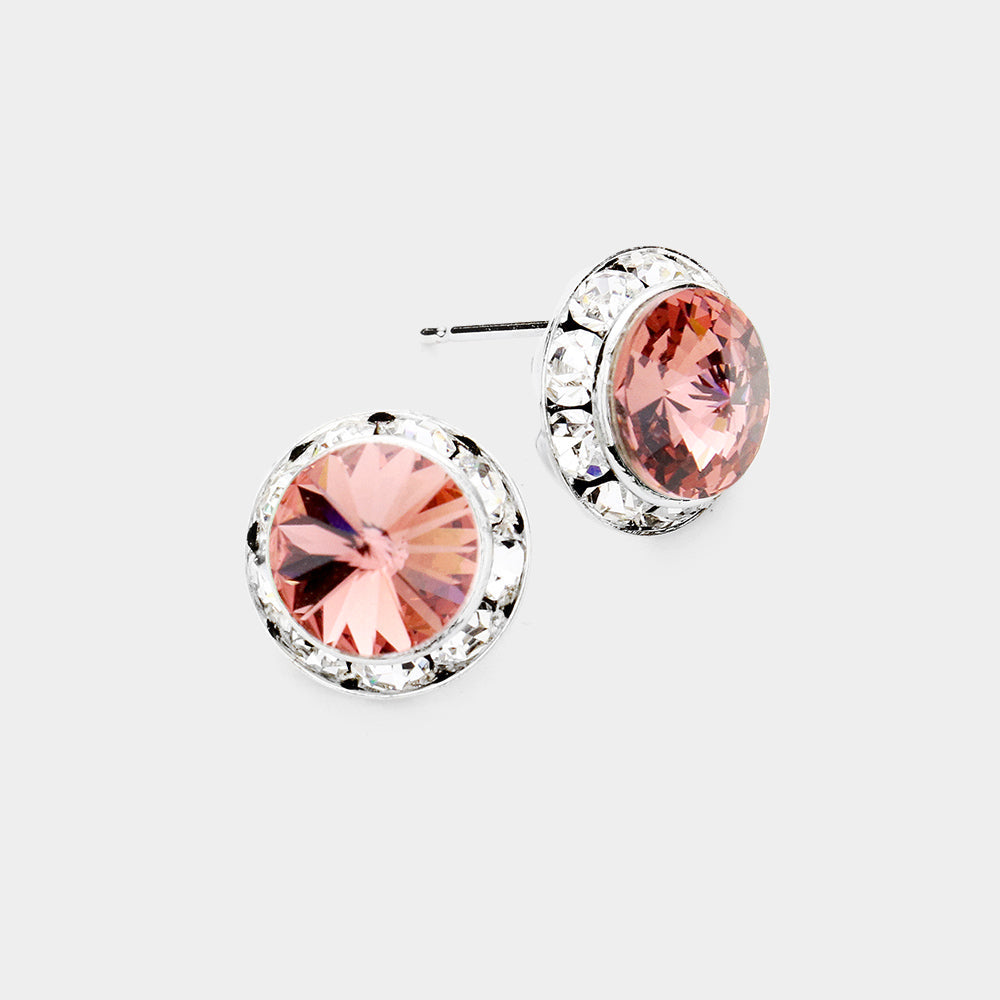 Women's Rivoli Cut Genuine Crystal Round Stud Earrings