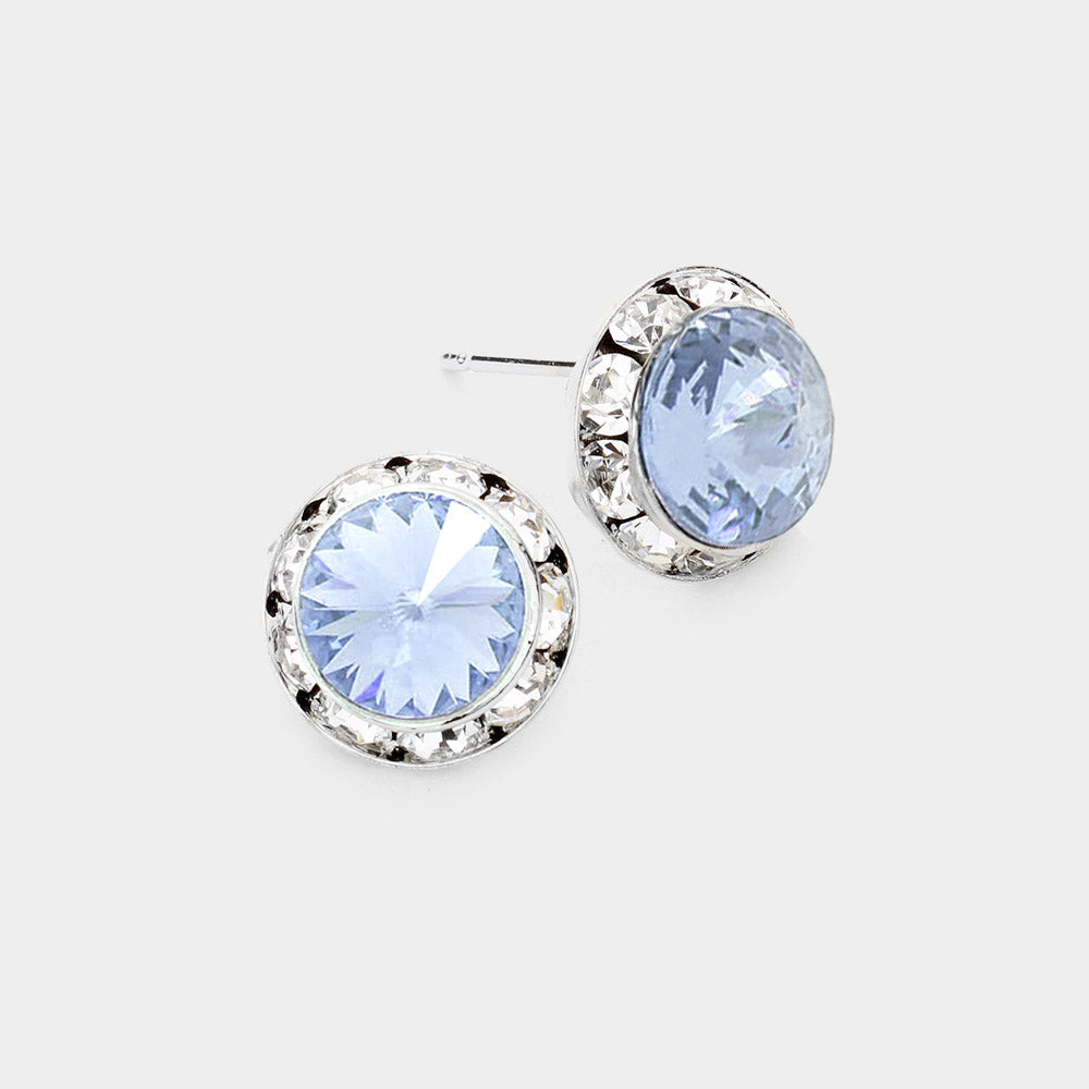 Women's Rivoli Cut Genuine Crystal Round Stud Earrings