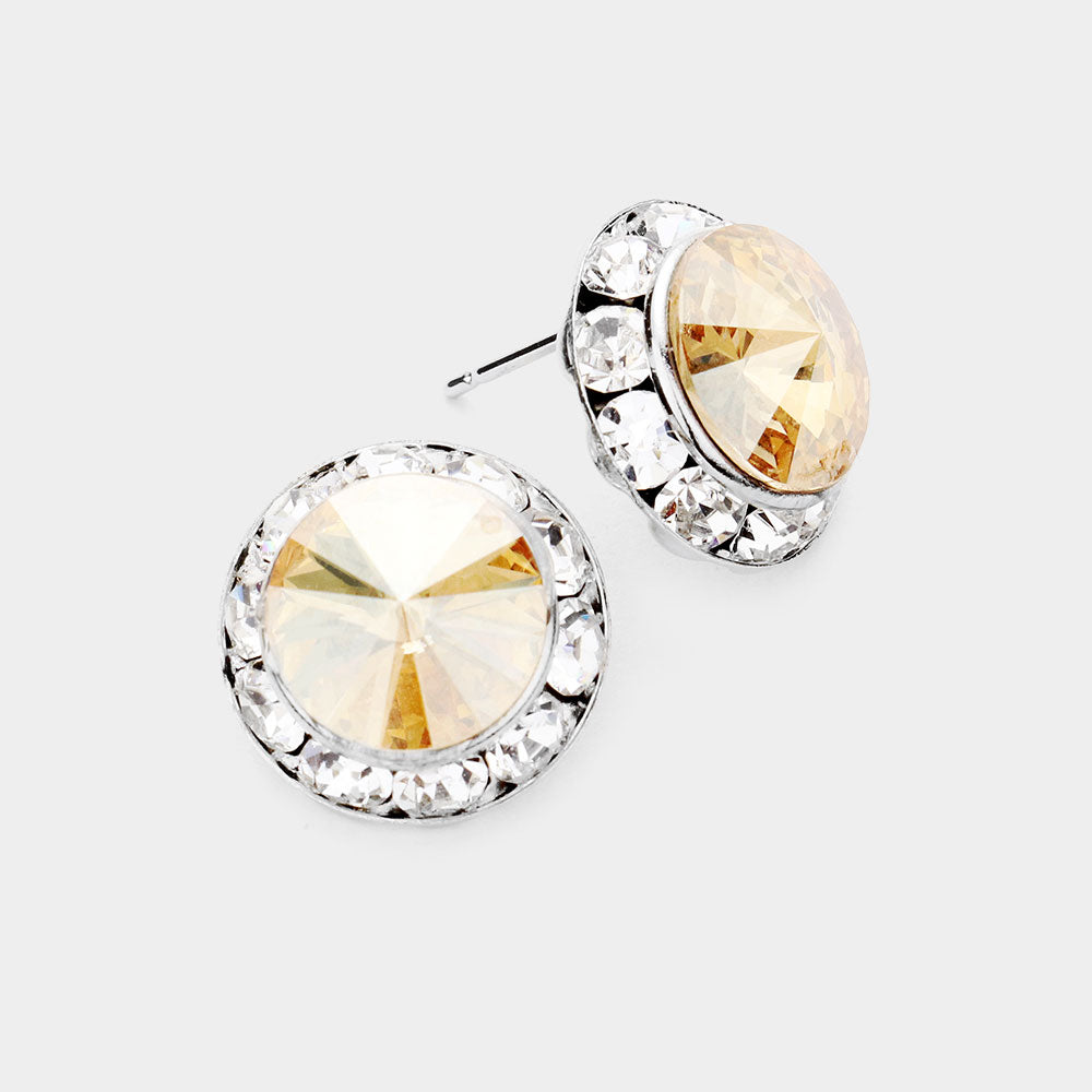 Women's Rivoli Cut Genuine Crystal Round Stud Earrings